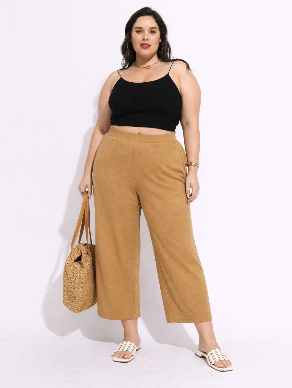 Anne Klein Wide-Leg Pull-On Pants 14W-16W Dress Pans Cropped